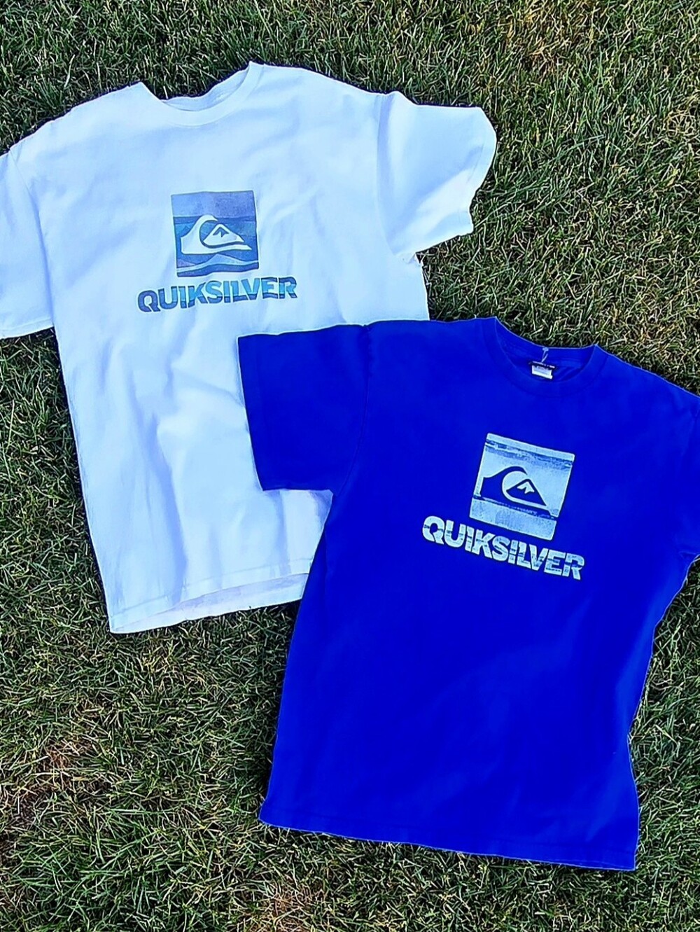 (2) Quiksilver Short Sleeve Logo Tees - White & Blue
